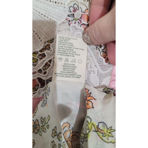 Tiny Anthropologie Side Tie Top Begonia Floral Blouse Square Neck Lace Kimono M - Picture 11 of 12